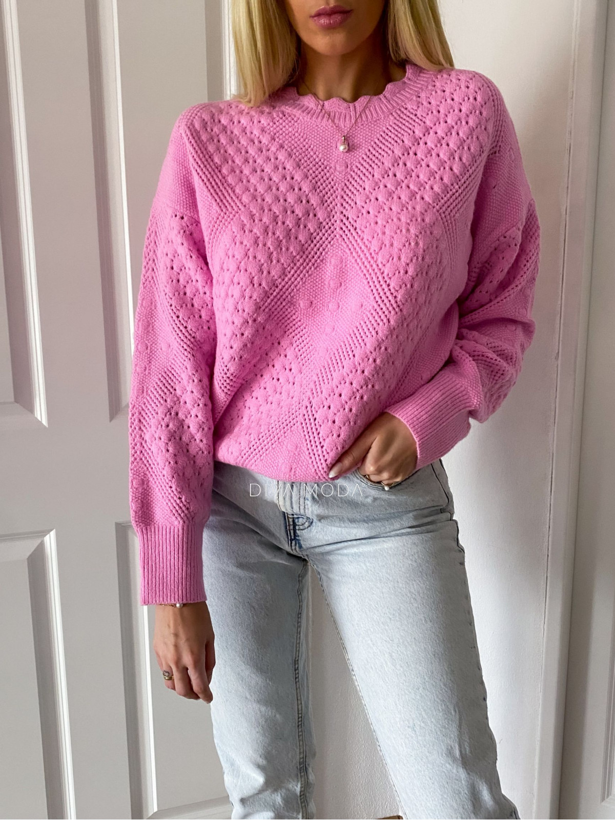 Dierkovaný sveter Valentina ružový M 15
