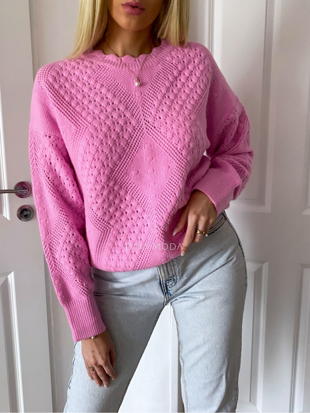 Dierkovaný sveter Valentina ružový M 15