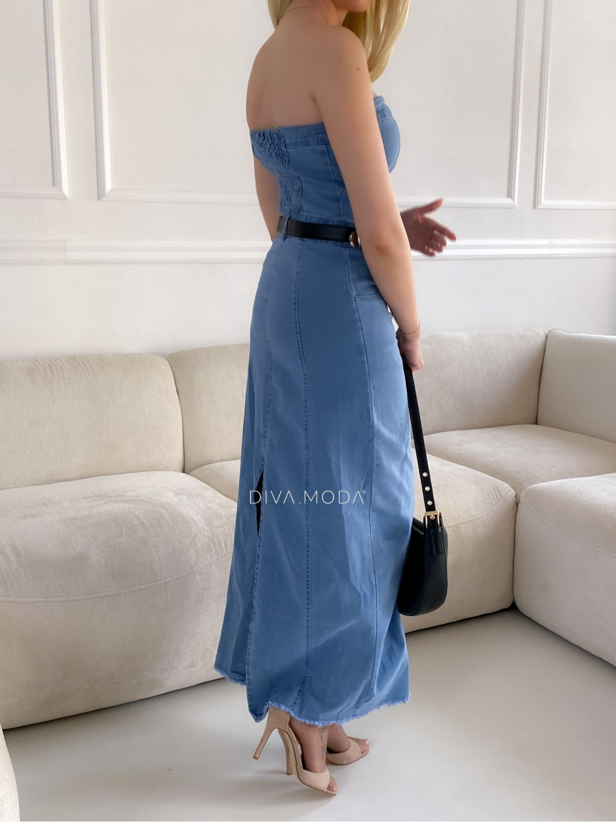 Maxi riflové korzetové šaty modré M 41