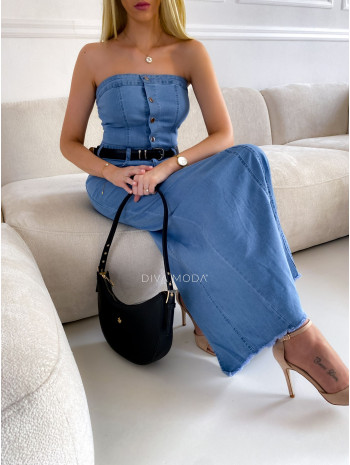 Maxi riflové korzetové šaty modré M 41