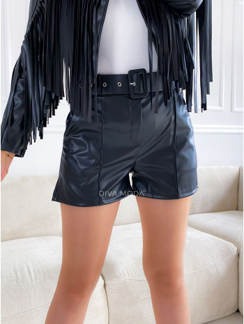 Koženkové kraťasy s opaskom čierne M 55
