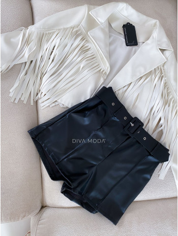 Koženkové kraťasy s opaskom čierne M 55