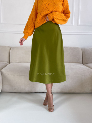 Saténová midi sukňa Ela zelená M 5