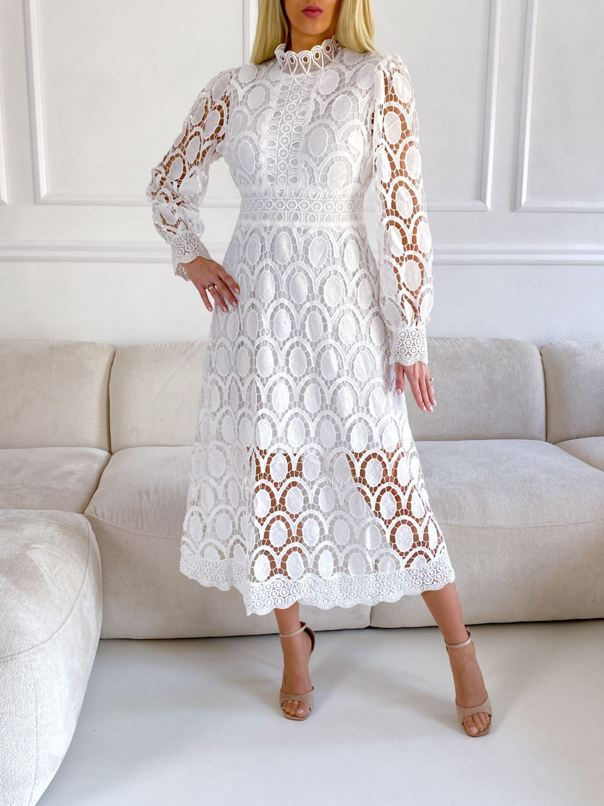 Háčkované maxi šaty Poline biele M 68