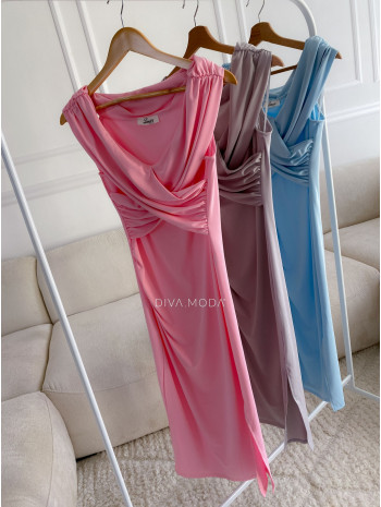 Prekrížené midi šaty bez rukávov baby pink M 136