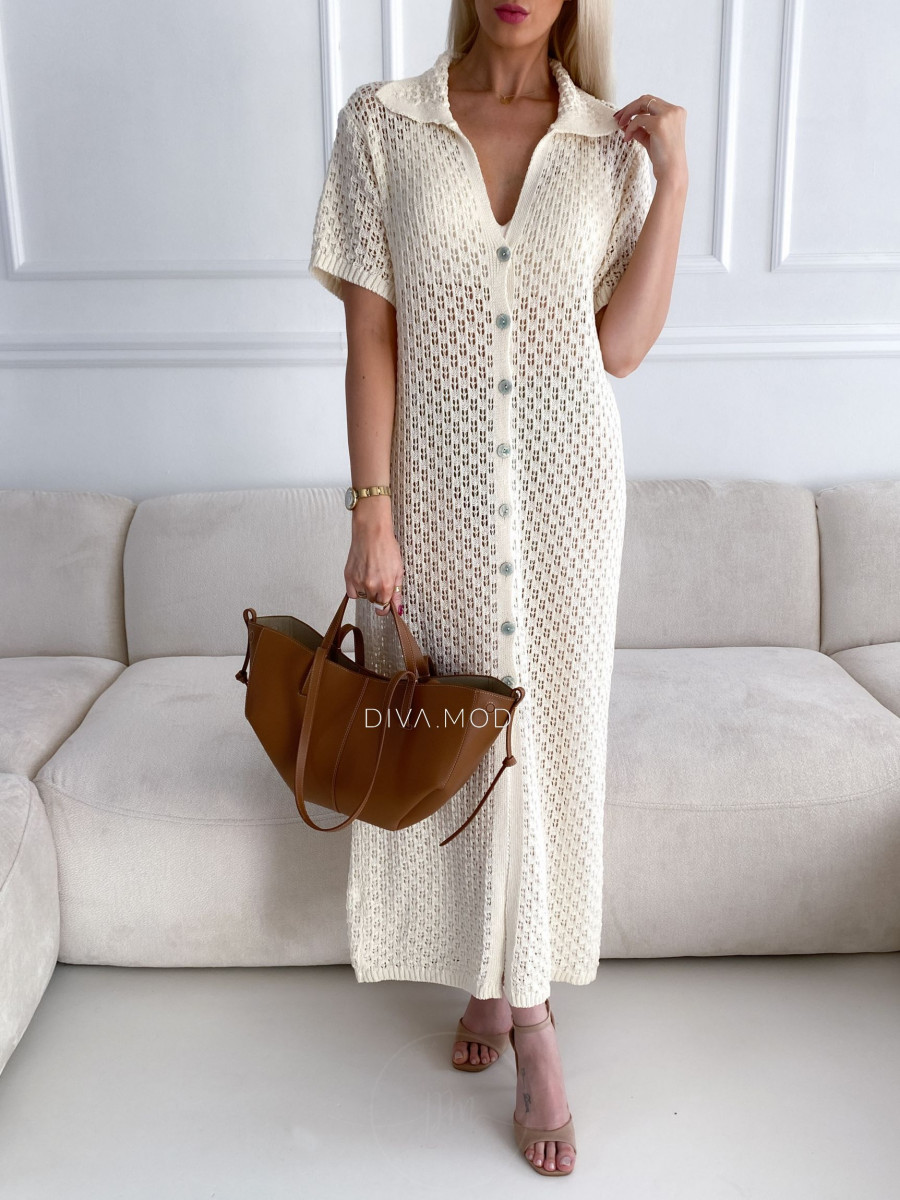 Háčkované maxi šaty Olivia vanilkové M 160