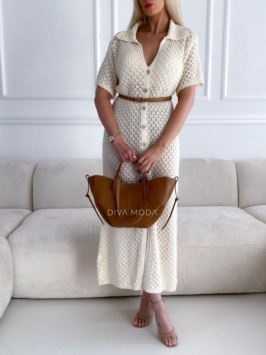 Háčkované maxi šaty Olivia vanilkové M 160