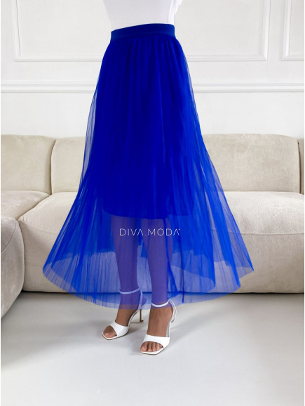 Midi tylová sukňa kráľovská modrá M 65