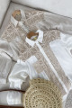 Oversize bavlnená košeľa s háčkovanou aplikáciou Bielo/béžová M 169