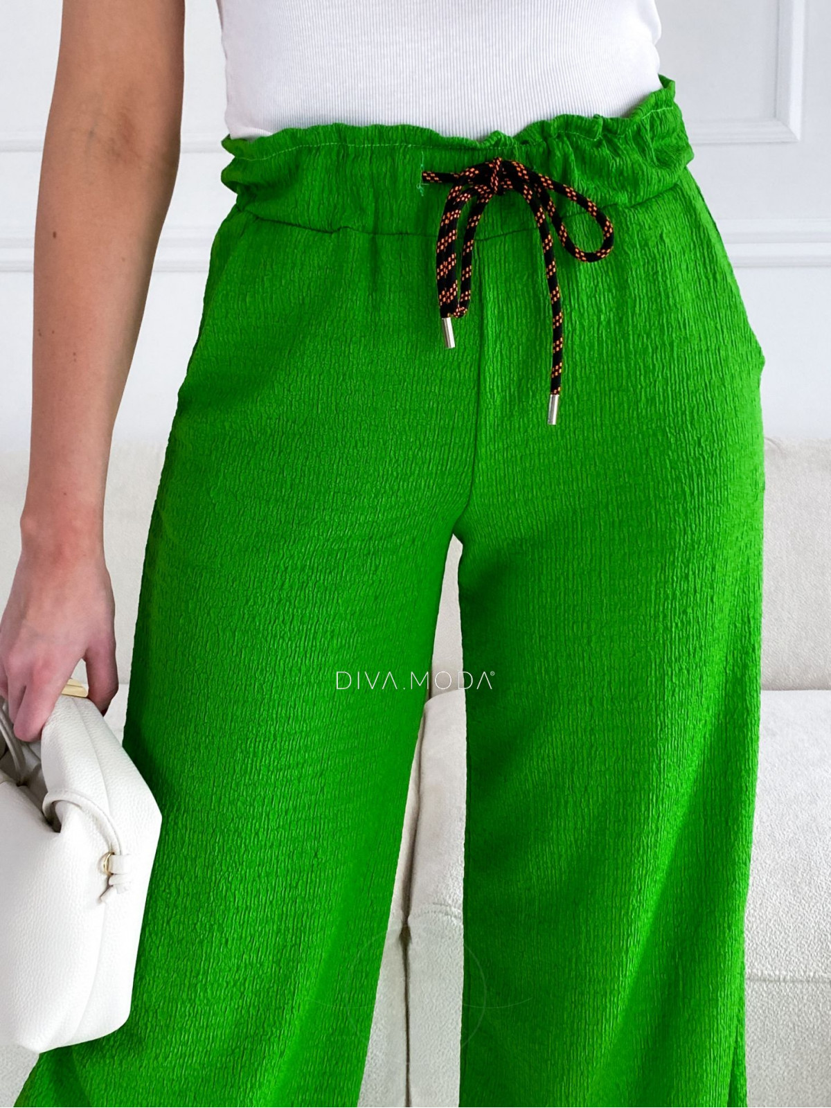 Široké krepové nohavice zelené trávové P 116