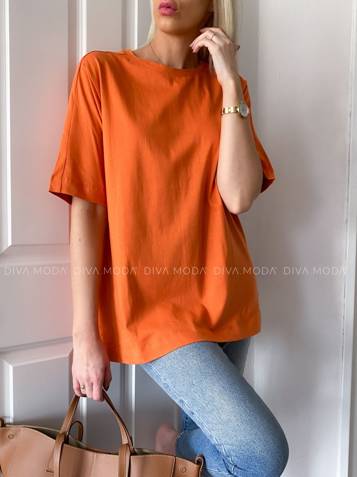 Basic oversize bavlnené tričko orange P 47