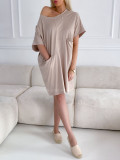 Oversize basic šaty s vreckami béžové P 40