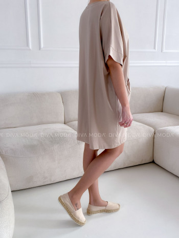 Oversize basic šaty s vreckami béžové P 40