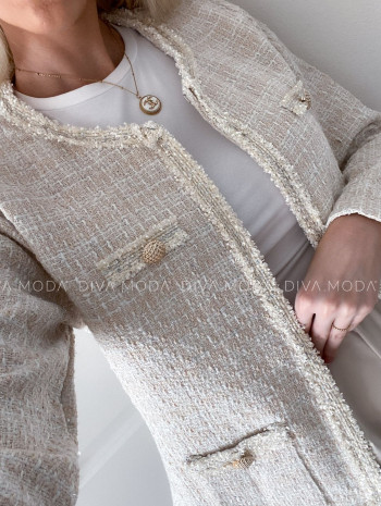 Tvídový blejzer so striebornou niťou bielo-béžový P 67