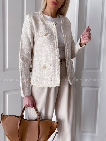 Tvídový blejzer so striebornou niťou bielo-béžový P 67