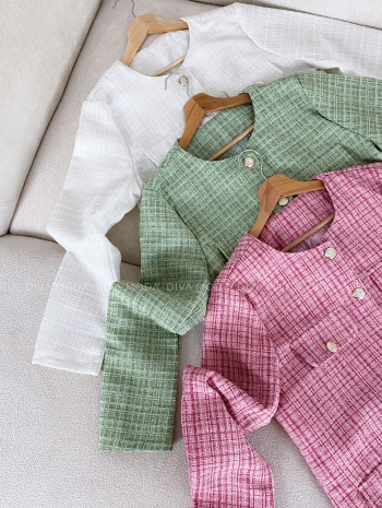 Tvídový blejzer so zapínaním na gombíky ružový P 70