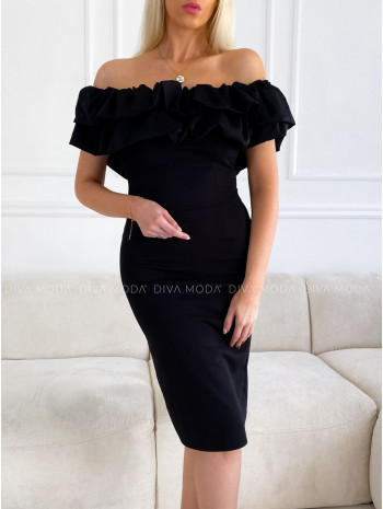 Priliehavé šaty s volánom off shoulders čierne P 91