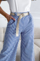 Bavlnené zvonové nohavice strips tmavo modré P 86
