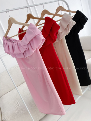 Priliehavé šaty s volánom off shoulders čierne P 91