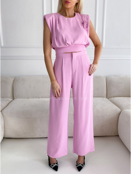 Elegantný komplet nohavice + top rose ružový P 80