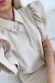 Košeľové maxi šaty s výraznými rukávmi béžové P 77