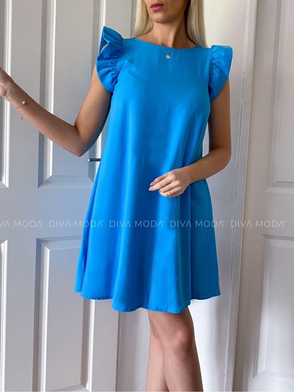 Šaty s volánmi Corina modro-tyrkysové B 22