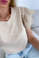 Bavlnené tričko s volánmi na ramenách béžové P 97