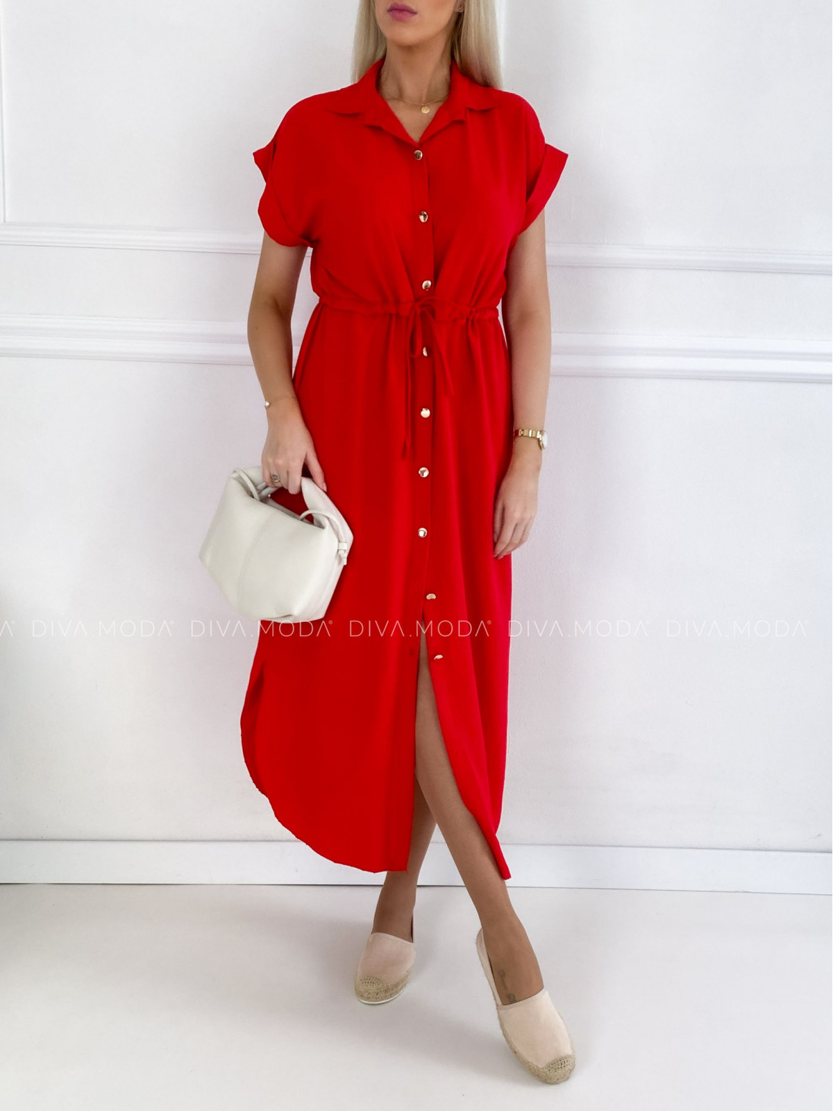 Košeľové maxi šaty Jasmina červené P 101