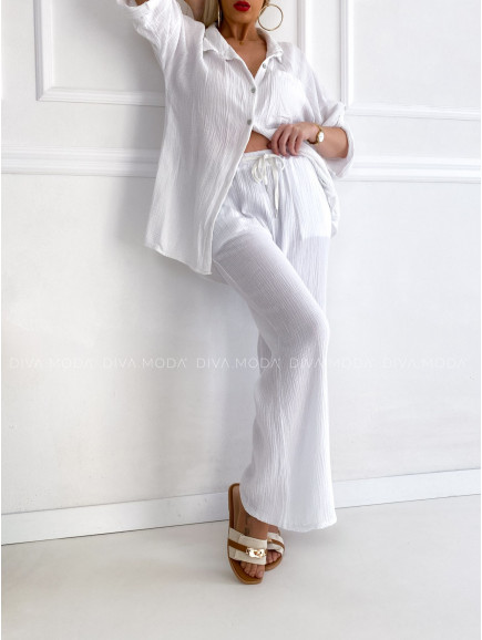 Bavlnené mušelínové nohavice biele B 12