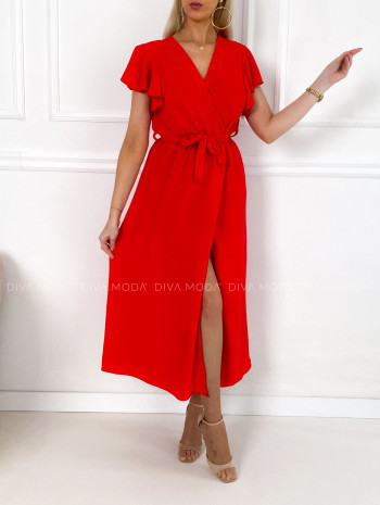 Maxi šaty s volánikmi na ramenách Iwet červené P 115