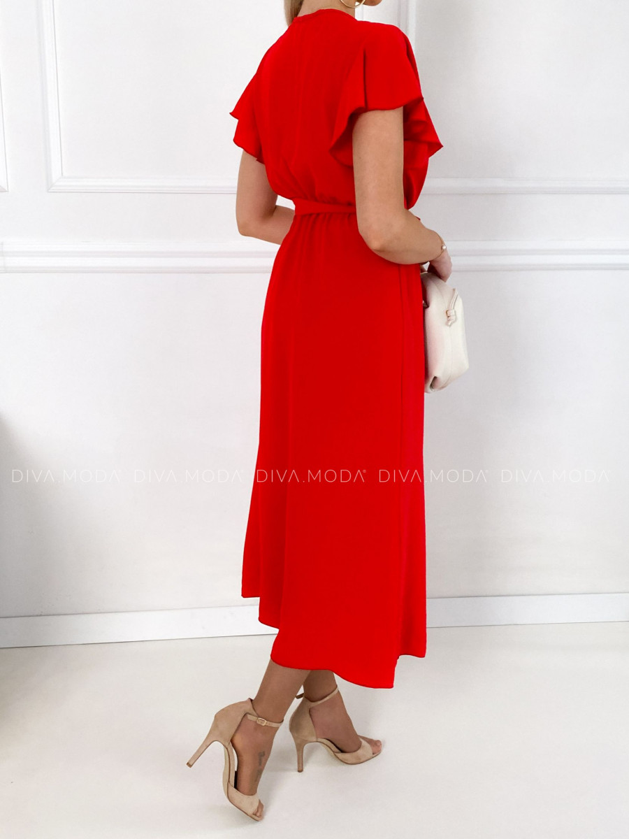 Maxi šaty s volánikmi na ramenách Iwet červené P 115