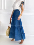 ľahká látková A-sukňa denim  s opaskom tmavá P 111