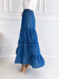 ľahká látková A-sukňa denim  s opaskom tmavá P 111
