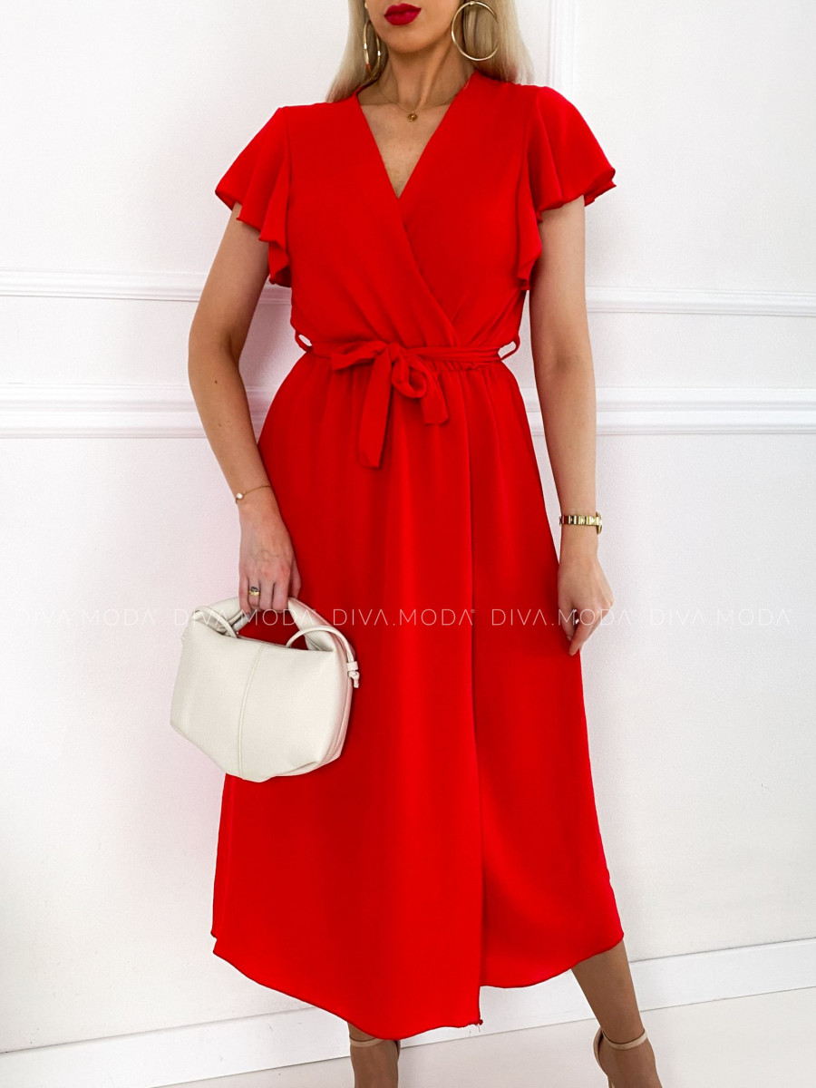 Maxi šaty s volánikmi na ramenách Iwet červené P 115
