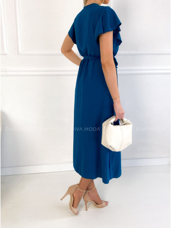 Maxi šaty s volánikmi na ramenách Iwet petrolejové P 115