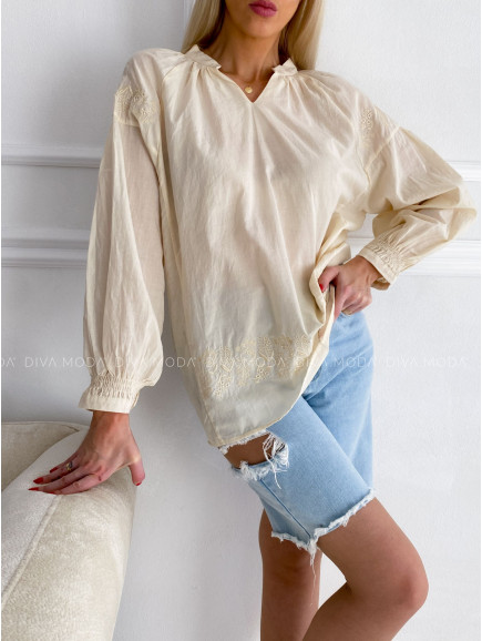 Bavlnená oversize Vyšívaná košeľa laura vanilková P 132