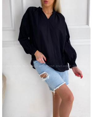 Bavlnená oversize Vyšívaná košeľa laura čierna P 132