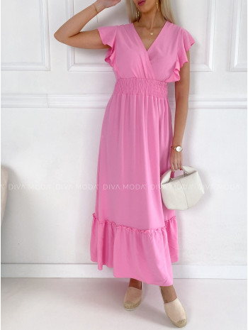 Maxi šaty s volánikmi na ramenách ella baby pink B 59