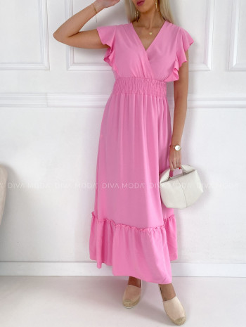 Maxi šaty s volánikmi na ramenách ella baby pink B 59
