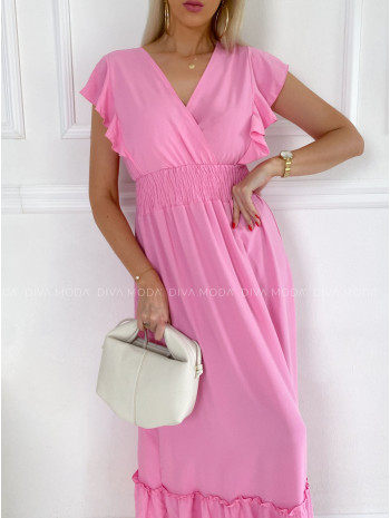Maxi šaty s volánikmi na ramenách ella baby pink B 59