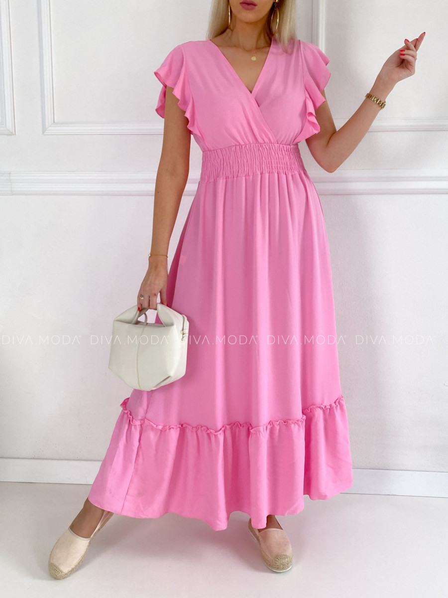 Maxi šaty s volánikmi na ramenách ella baby pink B 59