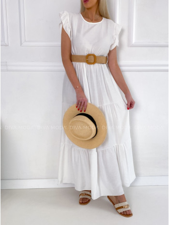 Maxi šaty s prešívaním a opaskom Adel biele P 141