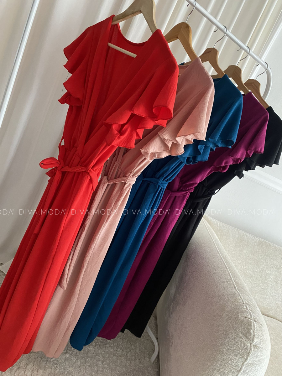 Maxi šaty s volánikmi na ramenách Iwet červené P 115