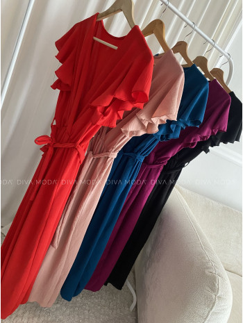 Maxi šaty s volánikmi na ramenách Iwet staroružové P 115