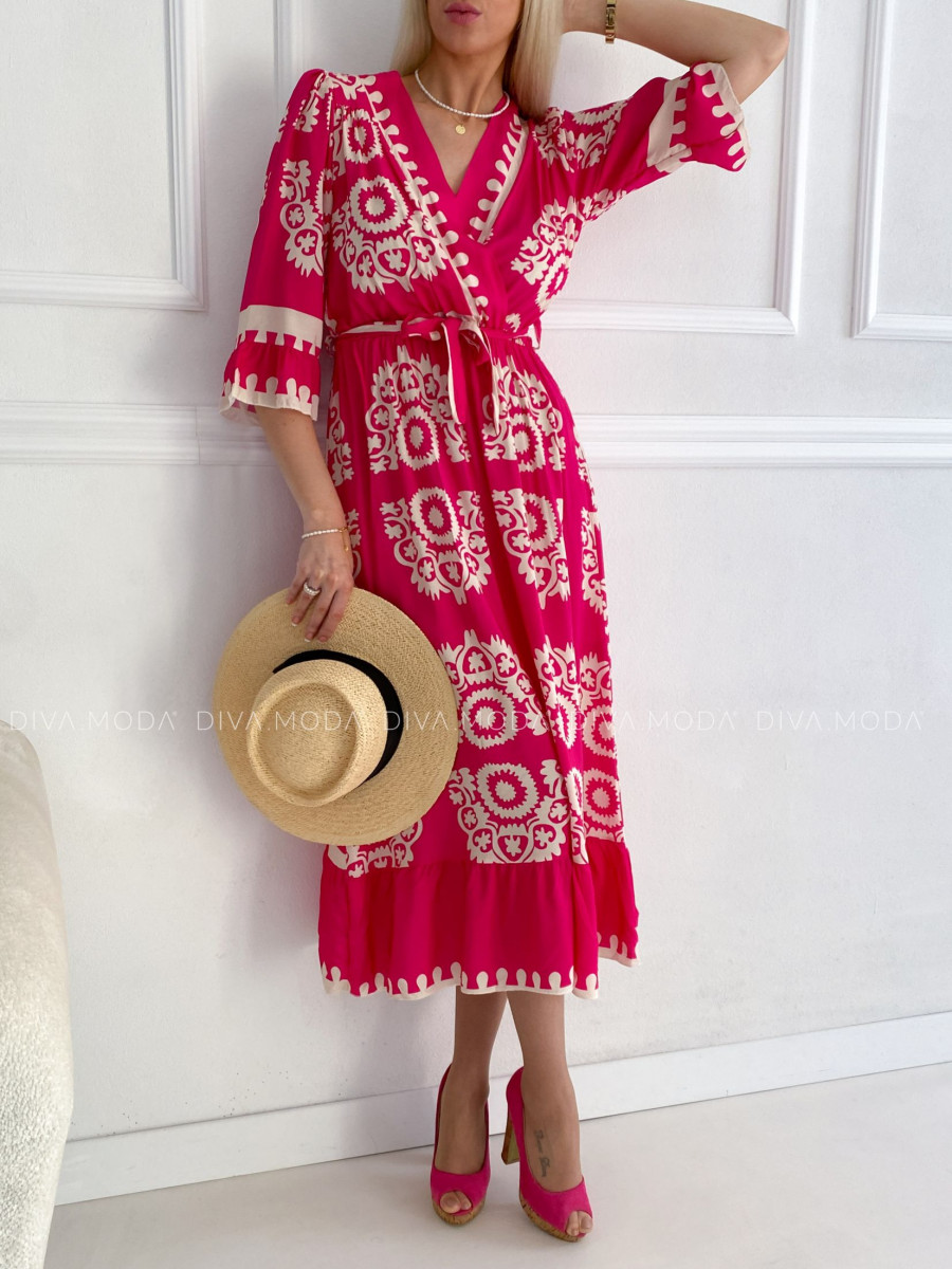 Maxi šaty ornament fuchsia P 147