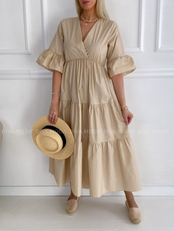 Prešívané maxi šaty Wera béžové P 146