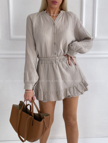 Mušelínový skort komplet béžový P 160