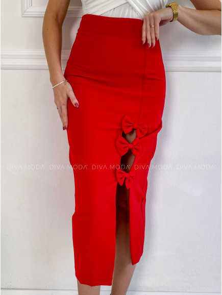 Midi sukňa s mašľami červená P 174
