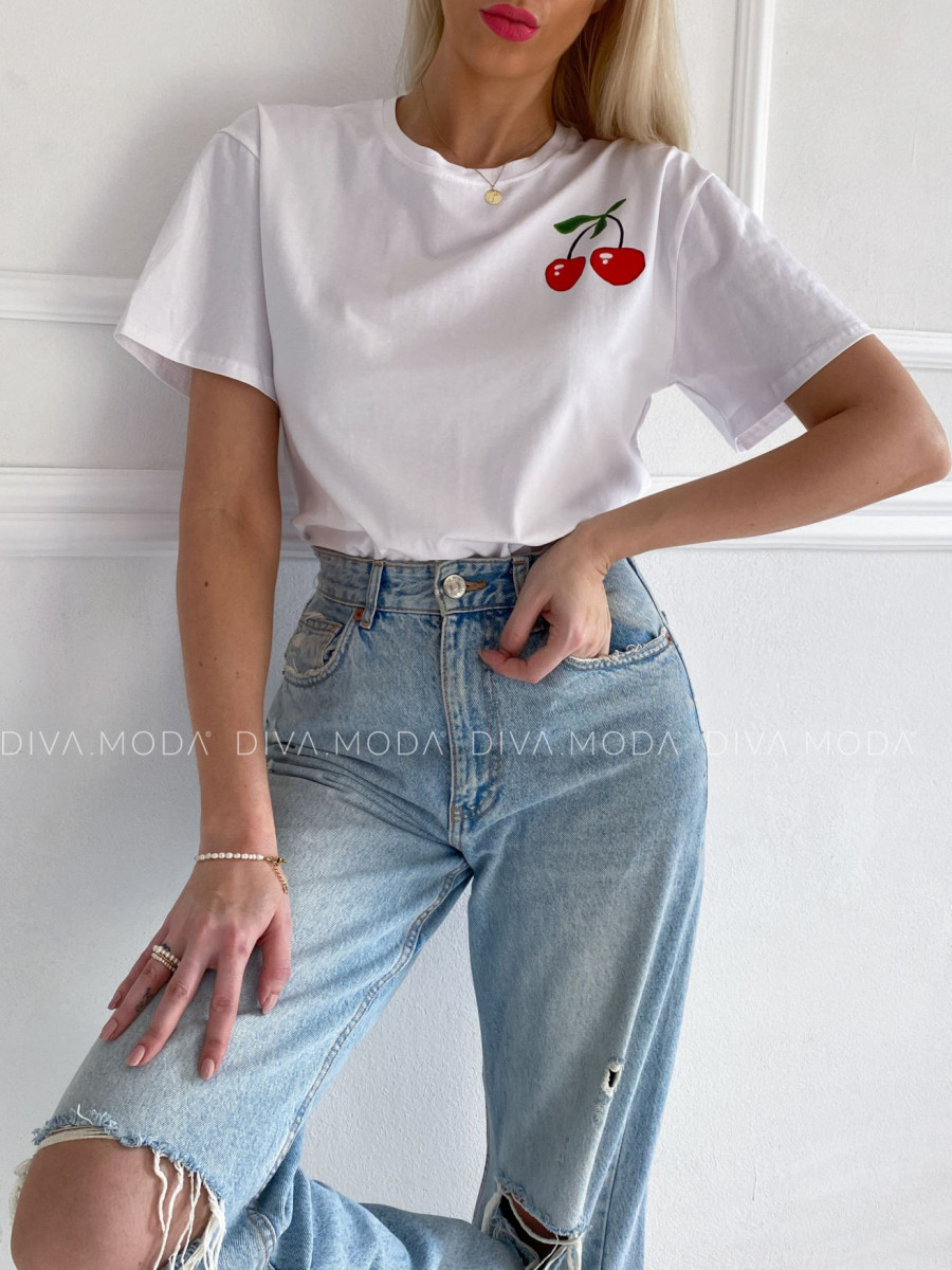 Bavlnené tričko cherry biele P 888