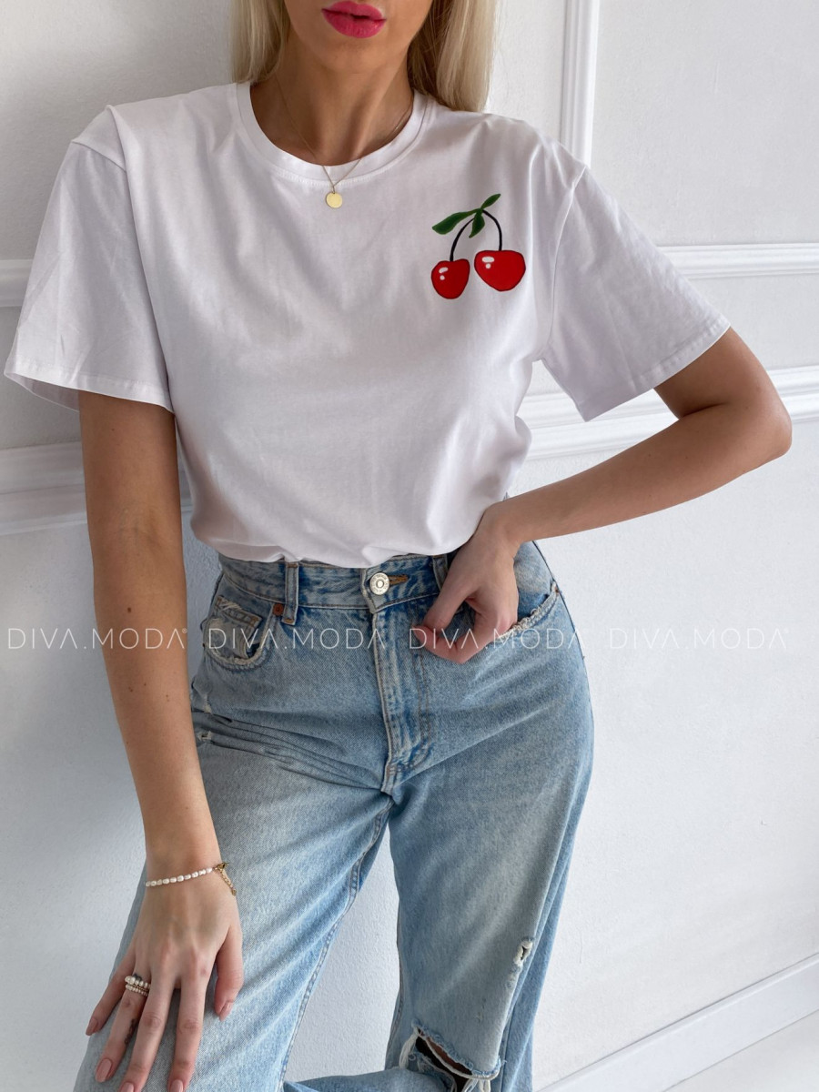 Bavlnené tričko cherry biele P 888